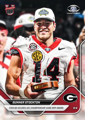 Tarjeta de fútbol americano Gunner Stockton campeón de la SEC MVP 2025-26 Bowman U AHORA 57 preventa Foto 1 de 2