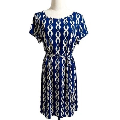 Cinturón de tela tejida hasta la rodilla Leota XL azul geométrico para mujer NUEVO - CJ Foto 1 de 4