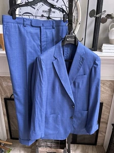 Q. CLOTHIER men's made to measure super 130's mid blue pinstripe suit 44R - Picture 1 of 12