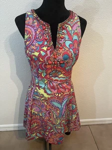 LILLY PULITZER LLOYD FLARE KLEID A-LINIE RETRO PRINT FEELING GROOVY PERLEN GRÖSSE 6 - Bild 1 von 12