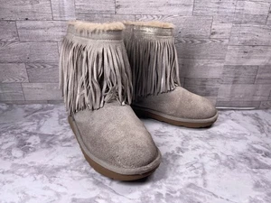 Botas Ugg con Flecos Mujer 6M Zapatos Gris Metálico Beige Gamuza Boho Lana Forrada Botín - Imagen 1 de 21