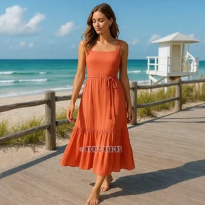 Taylor ärmelloses Midikleid mit Bindeband Taille Gaze Papaya Koralle hinten offen Größe 8 - Bild 1 von 13