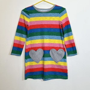 MINI BODEN Cotton Dress Rainbow Heart Pockets Girls Size 8-9 Yrs. Long Sleeve - Picture 1 of 6