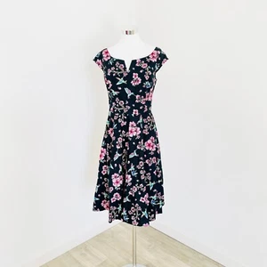 Hell Bunny Madison Dress Womens Size XL Black Floral Cap Sleeve Fit & Flare - Picture 1 of 12