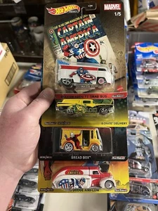 HOT WHEELS PREMIUM POP CULTURE MARVEL GROUP/LOT!! LOT OF 4 CARS! DRAG BUS!! - Picture 1 of 16