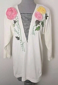 Vtg 80s Lacy Afternoon by Shell Kepler Top Womens L Embroidered Sequined Flowers - Picture 1 of 9