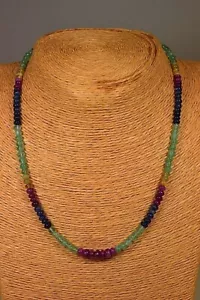 RUBY SAPPHIRE EMERALD CHAIN NECKLACE 90.80ct.! Classic Healing Stone Jewelry Gemstone - Picture 1 of 3