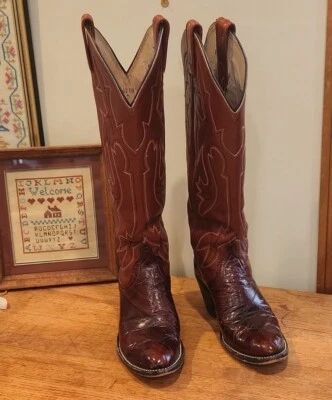 Vtg Dan Post 4219 boots Women's 5C Cowhide and Exotic Leather Cognac  - Image 1 of 4