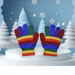 Kids Unisex Rainbow Knitted Gloves Winter Boys Girls Children Winter 3-8 Years - Picture 1 of 3