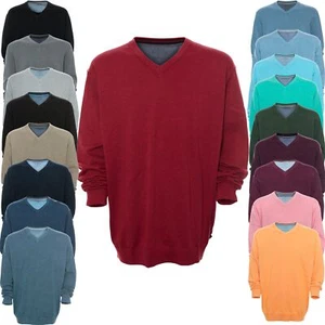 Kitaro Pullover Feinstrick Herren Langarm Baumwolle V Ausschnitt Extra Lang Tall - Picture 1 of 16
