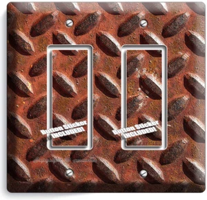 RUSTED INDUSTRIAL DIAMOND METAL RUSTIC DOUBLE GFCI LIGHT SWITCH PLATE ROOM DECOR - Picture 1 of 1