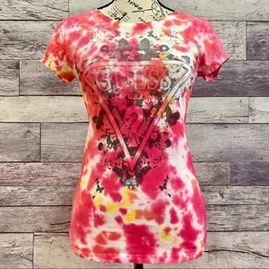 Guess Custom Tie Dye Butterfly Stamped Classic Triangle Logo Tee - Size Small - Bild 1 von 7