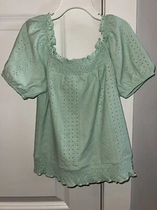 Girls LOVE GLAM GIRL S/S Mint Green Eyelet Off the Shoulder Top Size Medium - Picture 1 of 6