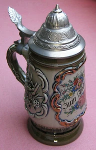 Keramik-Krug mit Zinndeckel 0,5 l  - Bild 1 von 6