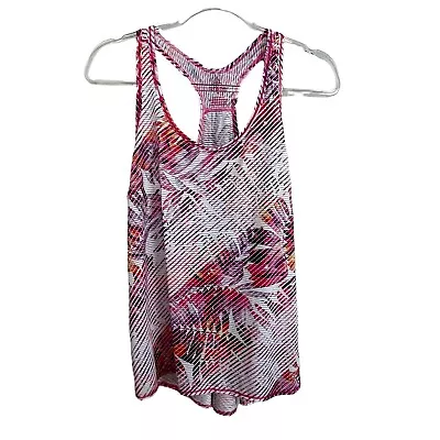 Топ безрукавка Prana Racerback размер M Burnt Out в полоску белый красный фиолетовый ладонь - Изображение 1 из 4