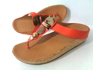 FITFLOP 10M Jewel The Skinny Sandalias Puntera-Poste Llama Cuero Naranja Zapatos tanga - Imagen 1 de 10