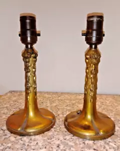 VTG (Pair) Art Nouveau Arts & Craft Heavy "ROSES" Table Lamps 1900-1940 - Picture 1 of 16