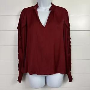Women's Evereve Dark Red Long Sleeve V-Neck Blouse Shirt sz S - Picture 1 of 7