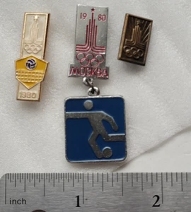 ☭ Soviet 3 pins volleyball football soccer Moscow 1980 Games Olympic USSR Russia - Picture 1 of 4