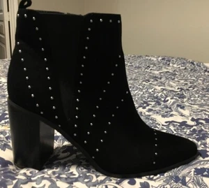 Kensie Delanie Black Velvet Studded Block Heel Bootie Ankle Boot - 11M - Picture 1 of 11