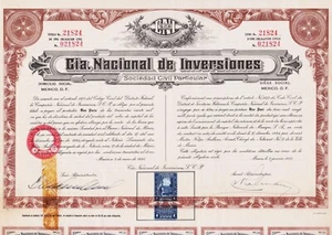 Cia NACIONAL DE INVERSIONES - UNE PART DE CAPITAL 1935 - MEXIQUE MEXICO - Imagen 1 de 3