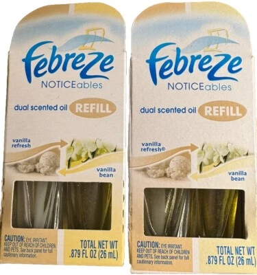 (2) Febreze Aceite Doble Perfumado AVISO Refi1ls Vainilla Refresh Vainilla Frijol Foto 1 de 4