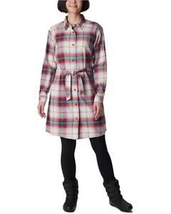 Columbia Women’s Holly Hideaway Flannel Button Up Shirt Dress NWT $100 L Pockets - Picture 1 of 5