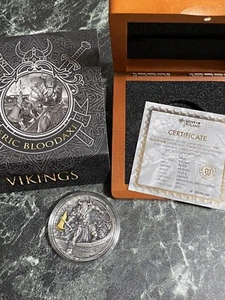 2020 Niue Eric Bloodaxe Vikings Axeman 2oz Antique finish Silver Coin BOX/COA - Picture 1 of 4