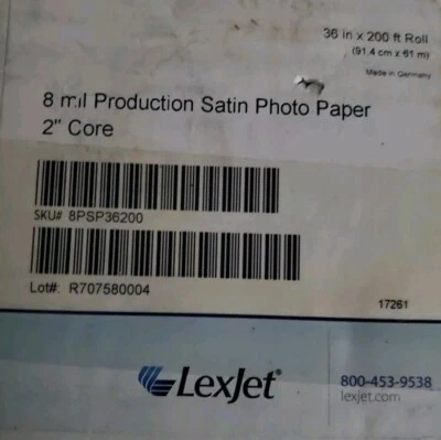"Papel fotográfico satinado producción LEXJET 8 mil 2"" núcleo 36" x 80'? Blanco 8PSP36200 Foto 1 de 2