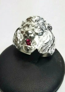 ANELLO TESTA DI LEONE ARGENTO 925°°° REALIZZAZIONE ARTIGIANALE CON RUBINO - Imagen 1 de 4