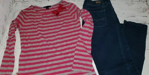 Gap Kids Gray Pink Bow Shirt XXL 14-16 Jordache Skinny Blue Jeans 14 Lot *W24 - Picture 1 of 9