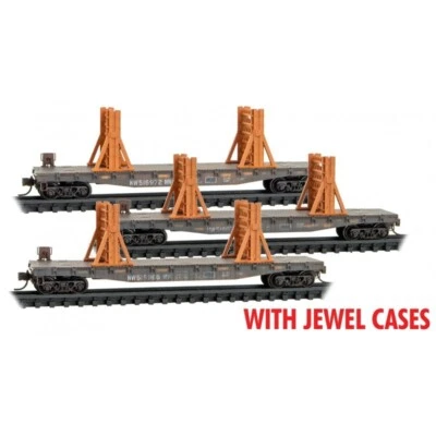 Micro-Trains N 98302220 Norfolk Southern NS Ribbon Rail MOW Flat Car Set Freight - Image 1 of 3
