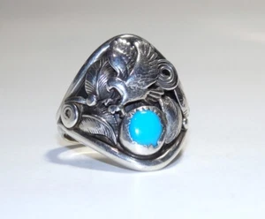 Vintage Richard Begay Navajo Sterling Silver & Turquoise Eagle Ring ~sz 10 - Picture 1 of 14