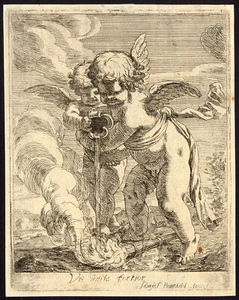 Antique Master Print-ALLEGORY-PUTTI-TORCH-FLAME-Bottschild-ca. 1690 - Picture 1 of 1