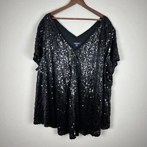 Top túnica Roamans para mujer 34W negro fluido lentejuelas fiesta cóctel ocasión especial - Imagen 1 de 10
