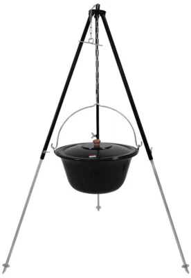 GRILLPLANET Gulaschkessel 15 Liter emailliert Deckel Dreibein 130 mit Kettenhöhenverstellung