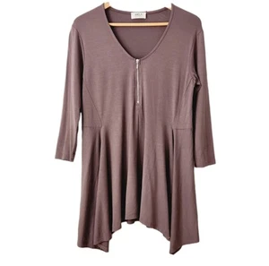MELA PURDIE Zip Asymmetrical Tunic Long Top SIZE 10 Viscose Stretch 3/4 Sleeve - Picture 1 of 9