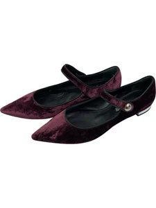 Russell & Bromley Burgundy Velvet Mary Jane Flats Pointed Toe Witchy Goth - UK 8 - Picture 1 of 6