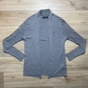 All Saints Mens Wool Blend Nomo Open Cardigan Ramskull Embroidery Large Gray - Picture 1 of 10