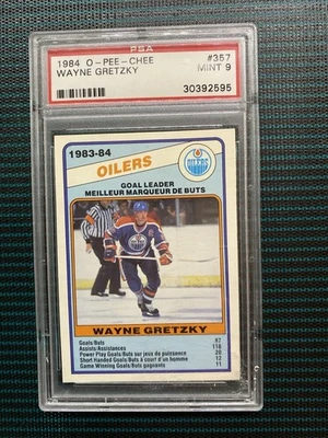 O-Pee-Chee Wayne Gretzky #357 1984 PSA 9 líder anotador OPC Oilers Salón de la fama Foto 1 de 2