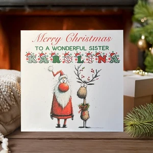 Personalised Christmas Card Large 8x8 Custom Sister Brother Child Family Gift - Picture 1 of 8