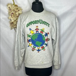 Sudadera Vintage Gris Oportunidad Gráfica Usada en Excelente Condición Unisex Talla Pequeña Años 90 Retro - Imagen 1 de 4