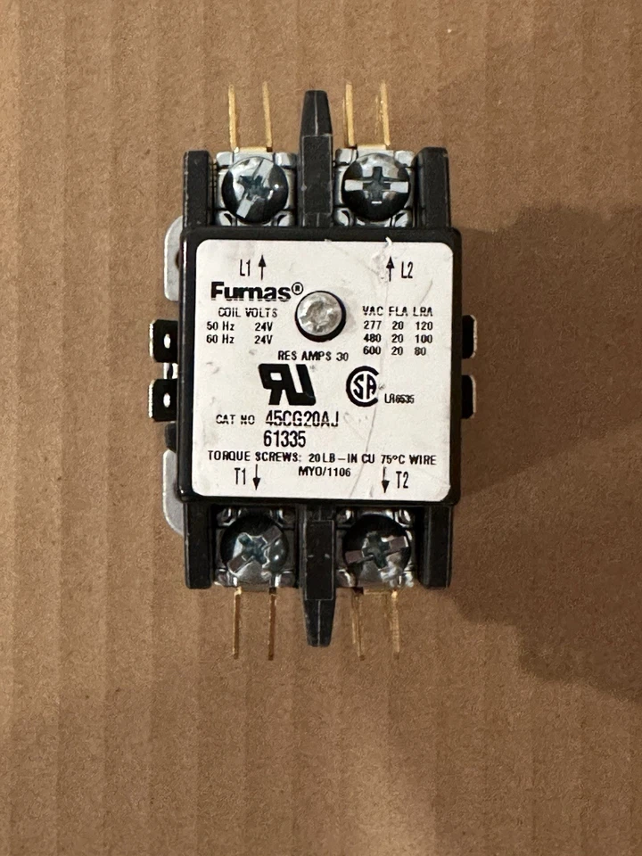 Furnas 45CG20AJ Contactor 20A 600VAC 2-Pole 1-Phase Coil 24V 50/60Hz Type 45CG - Image 1 of 1
