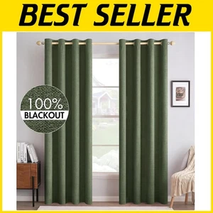 Insulated Olive Green Grommet Curtains, 2 Panels - Picture 1 of 10