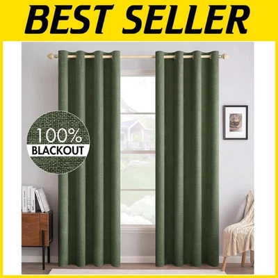 Insulated Olive Green Grommet Curtains, 2 Panels - Image 1 of 4