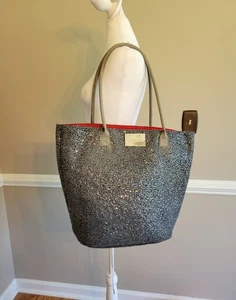 Chico's Glitter Sequins Metallic Gray Tote Bag,Dual Handle, Inside Pocket, Large - Picture 1 of 6