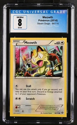 Meowth Steam Siege Pokémon XY 2016 #88 Square Cut Error CGC 8 - Image 1 of 2