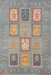 Alfombra oriental azul diseño jardín 4x6 alfombra decorativa súper kazaja hecha a mano - Imagen 1 de 21