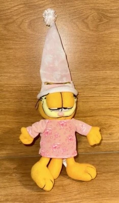 Vtg Nanco Garfield Sleepy Panama's Plush Toy Cat PAWS Pink Pajamas Hat Stained - Image 1 of 4