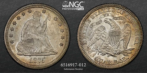 1875  25C SEATED SILVER QUARTER NGC MS64 #6516917-012  - ATTRACTIVE MINT STATE! Cover